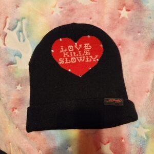 Ed Hardy Love Kills Slowly Black Beanie With Red Heart